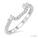 1/4 ctw U-Shape Baguette Accent Round Cut Diamond Wedding Band in 14K White Gold