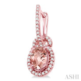 7x5 MM Oval Cut Morganite and 1/3 ctw Round Cut Diamond Earrings in 14K Rose Gold