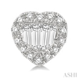 3/8 ctw Heart Shape Baguette Center & Round Cut Diamond Earrings in 14K White Gold