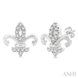 1/8 Ctw Petite Fleur De Lis Round Cut Diamond Fashion Stud Earring in 10K White Gold
