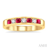 2.5 MM Round Cut Ruby and 1/5 Ctw Channel Set Round Cut Diamond Band in 14K Yellow Gold