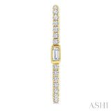 3/8 Ctw Rectangular Shape Baguette and Round Cut Diamond Fashion Hoop Earrings in 14K Yellow Gold