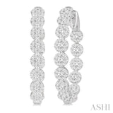 2 Ctw Circular Link Lovebright In-Out Round Cut Diamond Hoop Earring in 14K White Gold