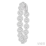 2 Ctw Circular Link Lovebright In-Out Round Cut Diamond Hoop Earring in 14K White Gold