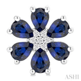 4X3 MM Floral Blossom Pear Cut Sapphire and 1/20 Ctw Round Cut Diamond Precious Stud Earring in 14K White Gold