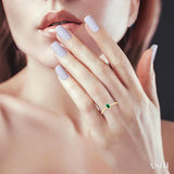 5x3 MM Pear Shape Emerald and 1/20 Ctw Single Cut Diamond Halo Precious Ring in 10K Yellow Gold
