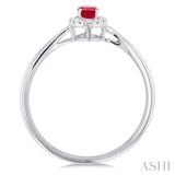 5x3 MM Oval Shape Ruby and 1/20 Ctw Single Cut Diamond Halo Precious Ring in 14K White Gold