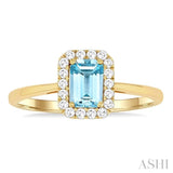 6x4 MM Octagonal Shape Aquamarine and 1/6 Ctw Round Cut Diamond Halo Semi-Precious Ring in 10K Yellow Gold