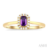 5x3 MM Octagonal Shape Amethyst and 1/20 Ctw Single Cut Diamond Halo Semi-Precious Ring in 14K Yellow Gold