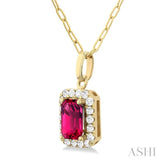 6x4 MM Octagonal Shape Pink Tourmaline and 1/6 Ctw Round Cut Diamond Halo Semi-Precious Pendant with Chain in 10K Yellow Gold