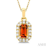 5x3 MM Octagonal Shape Citrine and 1/20 Ctw Single Cut Diamond Halo Semi-Precious Pendant with Chain in 14K Yellow Gold