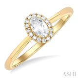 5x3 MM Oval Shape White Topaz and 1/20 Ctw Single Cut Diamond Halo Semi-Precious Ring in 10K Yellow Gold
