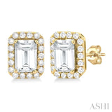 6x4 MM Octagonal Shape White Topaz and 1/4 Ctw Round Cut Diamond Halo Semi-Precious Stud Earrings in 14K Yellow Gold