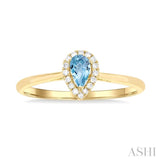 5x3 MM Pear Shape Aquamarine and 1/20 Ctw Single Cut Diamond Halo Semi-Precious Ring in 10K Yellow Gold