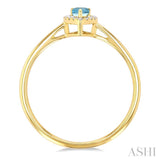 5x3 MM Pear Shape Aquamarine and 1/20 Ctw Single Cut Diamond Halo Semi-Precious Ring in 10K Yellow Gold