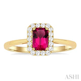 6x4 MM Octagonal Shape Pink Tourmaline and 1/6 Ctw Round Cut Diamond Halo Semi-Precious Ring in 10K Yellow Gold