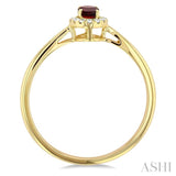 5x3 MM Oval Shape Garnet and 1/20 Ctw Single Cut Diamond Halo Semi-Precious Ring in 14K Yellow Gold