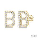 1/8 Ctw Initial 'B' Round Cut Diamond Earrings in 10K Yellow Gold
