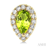 5x3 MM Pear Shape Peridot and 1/8 Ctw Single Cut Diamond Halo Semi-Precious Stud Earrings in 14K Yellow Gold