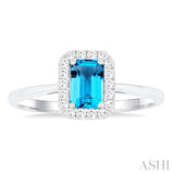 6x4 MM Octagonal Shape Blue Topaz and 1/6 Ctw Round Cut Diamond Halo Semi-Precious Ring in 14K White Gold