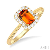 6x4 MM Octagonal Shape Citrine and 1/6 Ctw Round Cut Diamond Halo Semi-Precious Ring in 10K Yellow Gold
