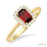 6x4 MM Octagonal Shape Garnet and 1/6 Ctw Round Cut Diamond Halo Semi-Precious Ring in 10K Yellow Gold