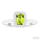 6x4 MM Octagonal Shape Peridot and 1/6 Ctw Round Cut Diamond Halo Semi-Precious Ring in 14K White Gold