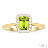 6x4 MM Octagonal Shape Peridot and 1/6 Ctw Round Cut Diamond Halo Semi-Precious Ring in 10K Yellow Gold