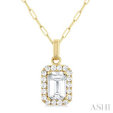 6x4 MM Octagonal Shape White Topaz and 1/6 Ctw Round Cut Diamond Halo Semi-Precious Pendant with Chain in 10K Yellow Gold