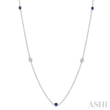 2.25 MM Sapphire and 1/4 Ctw Round Cut Diamond Precious Station Necklace in 14K White Gold