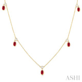5x3 MM Oval Shape Ruby and 1/4 Ctw Round Cut Diamonds Precious Station Necklace in 14K Yellow Gold