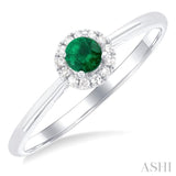 3.25 MM Round Emerald and 1/20 Ctw Single Cut Diamond Halo Precious Ring in 10K White Gold