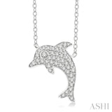 1/6 Ctw Sea Life Petite Dolphin Round Cut Diamond Fashion Pendant With Chain in 10K White Gold