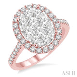 1 1/2 Ctw Oval Shape Diamond Lovebright Ring in 14K Rose and White Gold