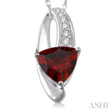 8x8 MM Trillion Cut Garnet and 1/20 Ctw Round Cut Diamond Pendant in 10K White Gold with Chain