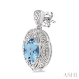 8x6 MM Oval Cut Blue Topaz and 1/50 Ctw Single Cut Diamond Earrings in Sterling Silver
