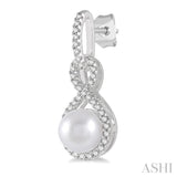 6x6 MM Round Shape Cultured Pearl and 1/4 Ctw Twisted Loop Round Cut Diamond Earring in 10K White Gold