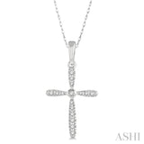 1/10 Ctw Cross Charm Round Cut Diamond Petite Pendant With Chain in 10K White Gold