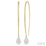 1/3 Ctw Pear Shape Dangler Lovebright Round Cut Diamond Earring in 14K Yellow and White Gold