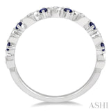 1.8 MM Round Cut Sapphire and 1/20 Ctw Round Cut Diamond Precious Half Eternity Wedding Band in 14K White Gold