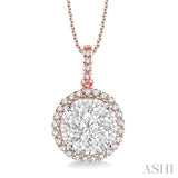 1 1/2 Ctw Lovebright Round Cut Diamond Pendant in 14K Rose and White Gold with Chain