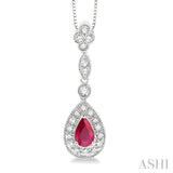 6x4 MM Pear Shape Ruby and 1/4 Ctw Round Cut Diamond Pendant in 14K White Gold with Chain