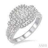 1 1/10 ctw Square Shape Diamond Lovebright Engagement Ring in 14K White Gold