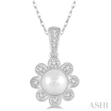 6.5 MM Cultured Pearl and 1/20 Ctw Round Cut Diamond Pendant in 10K White Gold with Chain