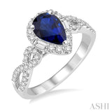 7x5 MM Pear Shape Sapphire and 1/2 Ctw Diamond Ring in 14K White Gold