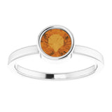 14K White 6 mm Natural Citrine Ring