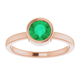 14K Rose 6 mm Lab-Grown Emerald Ring