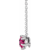Platinum 6 mm Natural Pink Tourmaline Solitaire 16-18" Necklace