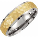 Titanium & 18K Yellow Gold-Plated Inlay 7 mm Beveled-Edge Band Size 10