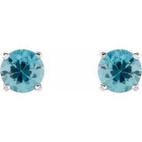 14K White 5 mm Natural Blue Zircon Stud Earrings